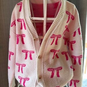 Girl’s Pink Bow Patterned Cardigan